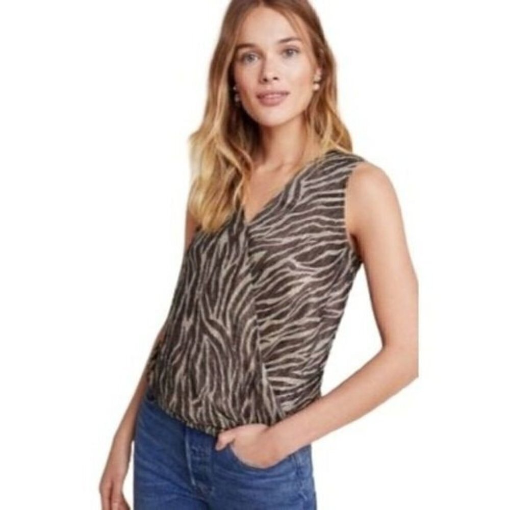 ANTHROPOLOGIE Eri + Ali Kasi Shimmer Top Zebra Print Sz XS NWT Ret $68